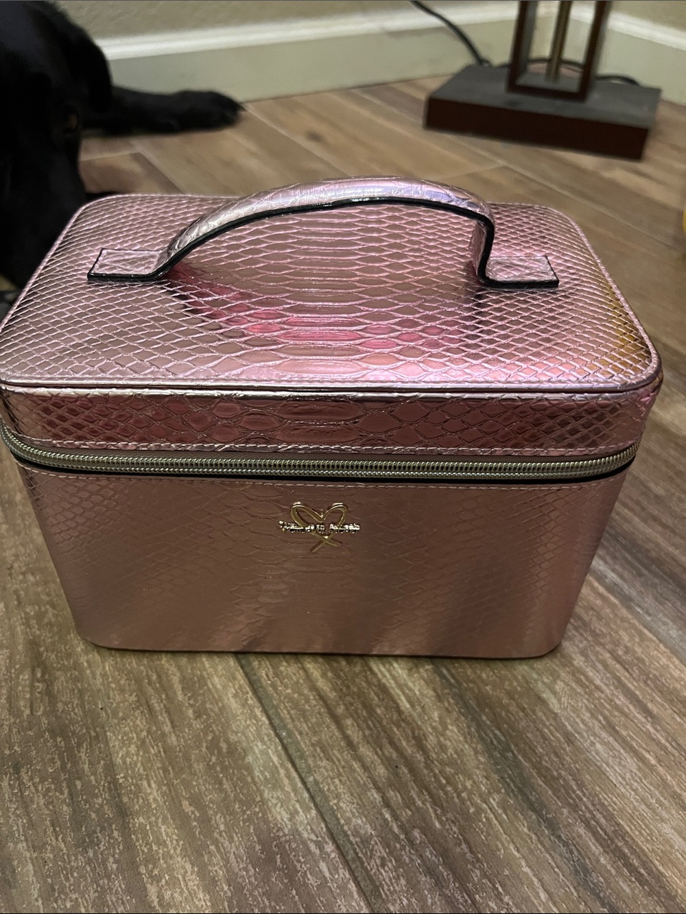 Victoria secret metallic pink cosmetics case full zip mirror travel
